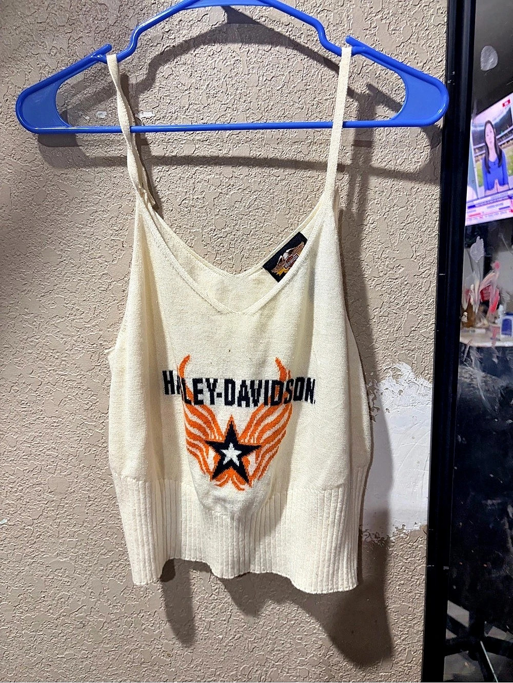 Vintage Harley-Davidson Graphic Knit Tank Top in Cream